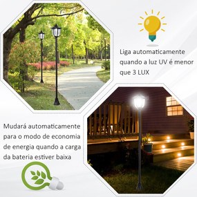 Poste de luz solar ao ar livre 6 LEDS Autonomia 6-8 Horas Partida automática Ф26x177 cm Luz de rua solar exterior  6 LEDS e autonomia de 6-8 horas aut