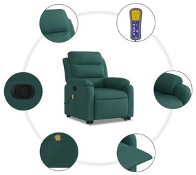Poltrona reclinável elevatória de massagens tecido verde-escuro