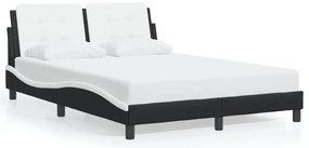 Estrutura cama c/ luzes LED 120x200cm couro artif. preto/branco