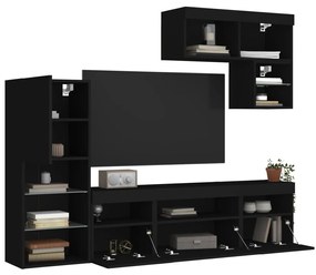 vidaXL 6 pcs móveis de parede p/ TV c/ LEDs derivados de madeira preto