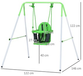 Baloiço Infantil de Aço Baloiço para Crianças de 6-36 Meses com Encosto Alto e Arnês de Segurança para Interior e Exterior Carga Máxima 25 kg 122x146x