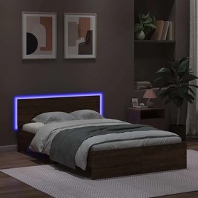 Estrutura cama cabeceira/luzes LED 120x200 cm carvalho castanho