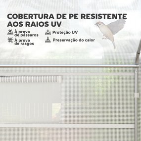 Estufa tipo Túnel 4x3x2 m Estufa de Exterior com 2 Janelas Cobertura PE Anti UV e 1 Porta de Enrolar Branco