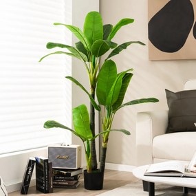 Árvore artificial falsa de 150 cm, palmeira tropical com 18 folhas grandes com vidro de cimento, planta verde realista para mesa e casa