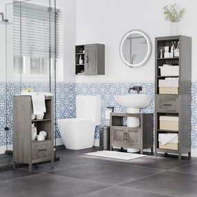 kleankin Coluna Casa de Banho com 1 Gaveta e Prateleiras Abertas Móvel Auxiliar de Armazenamento para Sala de Estar Dormitório Anti-Tombo 42x30x170cm Cinza
