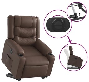 Poltrona reclinável elevatória couro artificial castanho