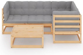 5 pcs conjunto lounge de jardim c/ almofadões pinho m6aciço