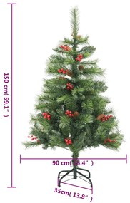 Árvore de Natal artificial articulada c/ pinhas e bagas 150 cm