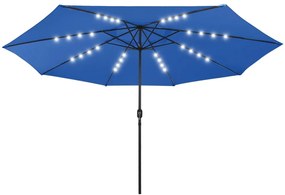 Guarda-sol exterior c/ luzes LED e poste metal 400cm azul-ciano