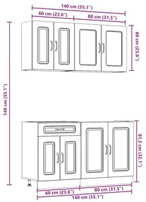 4 peças armário de cozinha conjunto Kalmar madeira velha