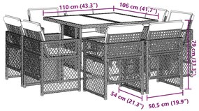 9 pcs conjunto de jantar p/ jardim c/ almofadões cinzento claro