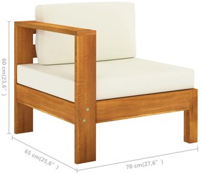 6 pcs conj. lounge de jardim c/ almofadões branco nata acácia