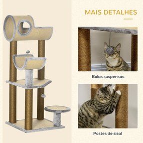 Árvore Arranhador para Gatos de 122cm Torre de Arranhar para Gatos com Múltiplas Camas Plataforma Bolas Suspensas e Poste de Sisal 49x49x122cm Marrom