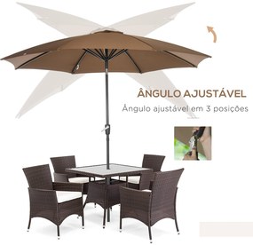 Chapéu de Sol Ø300x240 cm Chapéu de Sol a Manivela com Teto Inclinável