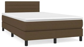 Cama box spring c/ colchão/LED 120x190cm tecido castanho-escuro
