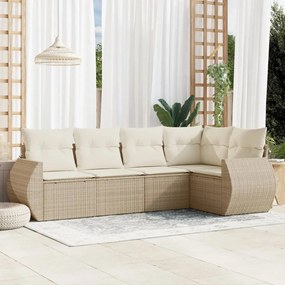 vidaXL 5 pcs conjunto de sofás p/ jardim com almofadões vime PE bege
