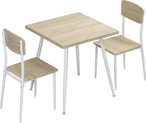 Conjunto de mesa de jantar quadrada de 3 peças com 2 cadeiras para cozinha e sala de jantar, tampo em MDF e estrutura em metal branco