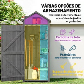 Armário de Jardim de Madeira 77x54,2x179 cm 0,3 m² Armário de Armazenamento com 3 Prateleiras e 2 Portas Cinza e Verde