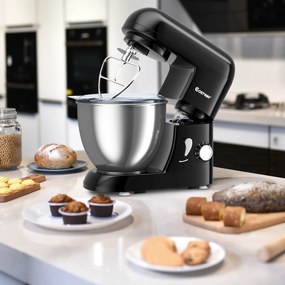 Batedeira eléctrica com taça de aço inoxidável com gancho de amassar e moedor 33,5 x 23,5 x 30,5 cm Preta