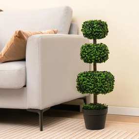 Árvore artificial de bola de 75 cm preenchida com planta de cimento em forma de 3 quadrados para jardim de escritório doméstico e entrada verde