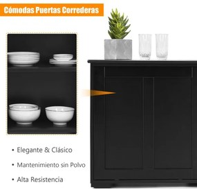 Aparador com portas de correr Armário multiusos Organizador de arrumação para sala de jantar cozinha 107 x 33 x 60 cm Preto
