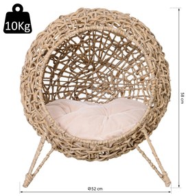 Caverna de rattan PE para gatos com Almofada com tripé de flanela e almofada de algodão macio Φ52x58 cm Cor de madeira natural