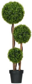 HOMCOM Árvore artificial de buxo com 3 bolas de folhas de bambu vaso incluído interior e exterior altura 110 cm verde | Aosom Portugal