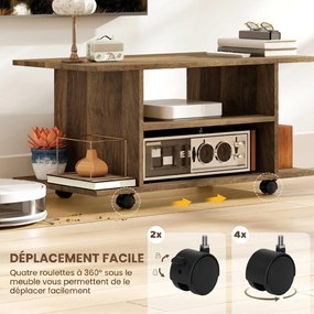 Móvel de televisão com rodas 80 L x 40 P x 40 A cm, móvel para televisores até 42 polegadas com prateleiras abertas, em cor nogueira