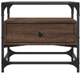 Mesa de centro c/ topo vidro 50x50x45 cm carvalho castanho aço