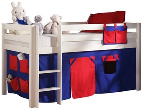 Conjunto Cama alta de Criança PINO 90 x 200 cm + estrado + escada + cortina Domino Branca