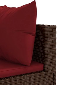 4 pcs conjunto lounge jardim c/ almofadões vime PE castanho