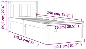 Cama sem colchão 75x190 cm madeira de pinho maciça castanho-mel
