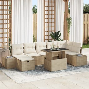 Conjunto de Sofá de Jardim com 8 Peças e Almofadas Bege de Ratan Polié
