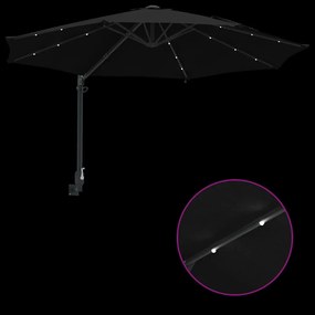 Guarda-sol de Jardim com LEDs, preto, 248 cm