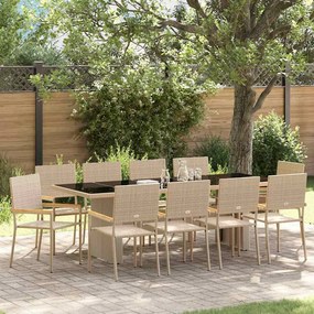 vidaXL Conjunto de Jantar para Jardim 11 pcs Bege vime PE