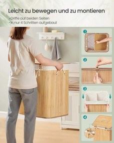 Cesto para roupa suja em bambu com 2 compartimentos 50 x 40 x 61 cm cor natural