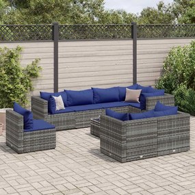 vidaXL 9 pcs conjunto lounge de jardim c/ almofadões vime PE cinzento