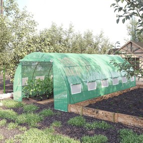 Estufa de jardim tipo túnel  4 x 3 x 2 m com 18 m², com porta, paredes laterais enroláveis, 12 janelas em aço e PE, verde