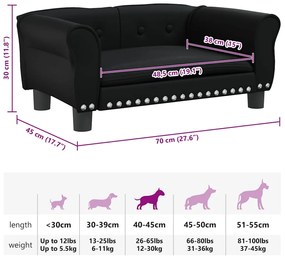 Cama para cães 70x45x30 cm couro artificial preto