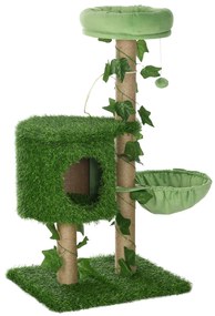 Árvore Arranhador para 1-2 Gatos com Caverna Cama Rede Poste de Juta e Bola Suspensa 50x40x91 cm Verde