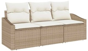 Conjunto de Sofá de Jardim com 3 Peças e Almofadas Bege em Rattan Sint