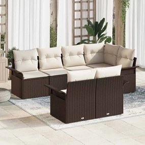 Conjunto de Sofá de Jardim vidaXL 7 Peças com Almofadas Castanho Vime
