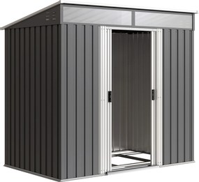 Outsunny Abrigo de Jardim 2 m² 195x122x181,5 cm Abrigo de Armazenamento Metálico com Porta de Correr e 2 Janelas Cinza Escuro | Aosom Portugal