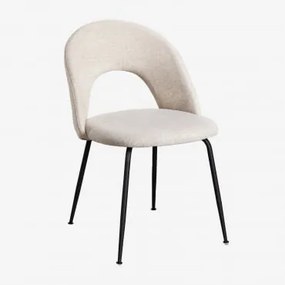 Pack De 4 Cadeiras De Jantar Estofadas Glorys Negro & Tecido Beige & Tela - Sklum