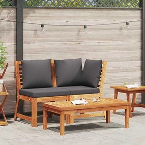 vidaXL 3 pcs conjunto lounge jardim c/ almofadões cinza-escuro acácia