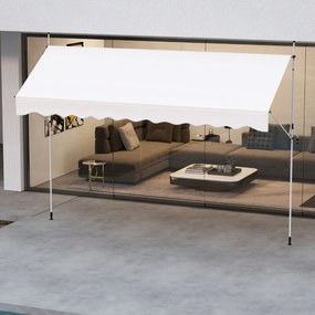 Toldo retrátil manual 4 m x 180 cm Sombra exterior ajustável sem perfuração com manivela para pátio, varanda, jardim Branco