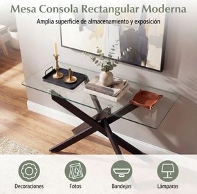 Mesa Consola 115 x 45 x 78 cm com Tampo Temperado e Pernas de Metal para Sala, hall Entrada Preta
