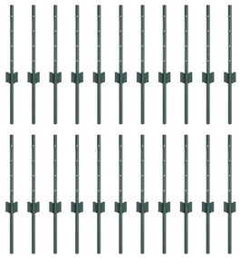 Postes de Cerca Manual 22 pcs Verde 80 x 2.7 x 2.7 cm Aço