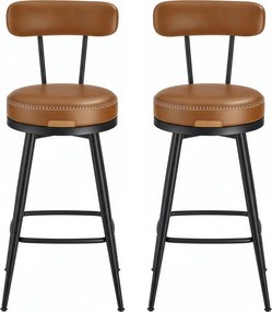 Conjunto de 2 bancos altos giratórios com encosto, couro sintético 54 x 54 x 90,5 cm castanho