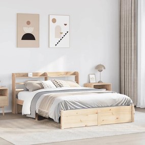 Estrutura cama c/ cabeceira 140x190 cm pinho maciço